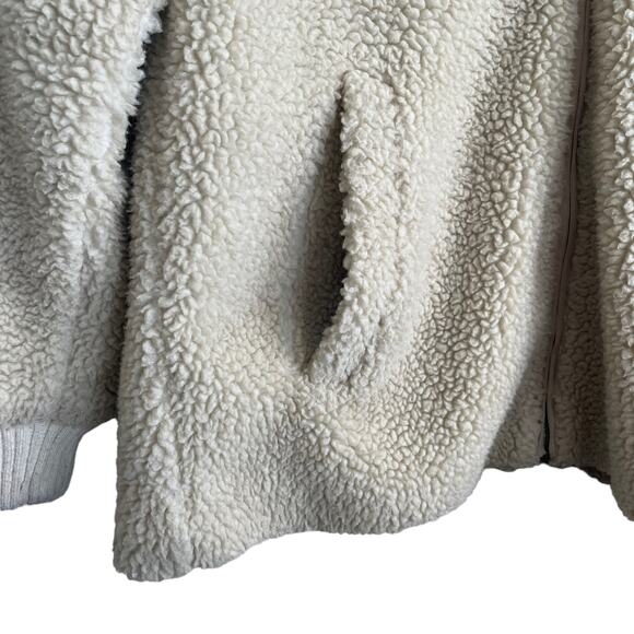 Abercrombie‎ Women Sherpa Fleece Jacket M Beige Bomber Cozy Layer Zip Streetwear - Picture 6 of 12